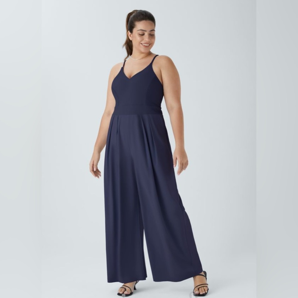 Backless, Side Zipper, Pocket, Wide Leg, Quick Dry, Plus Size Jumpsuit
